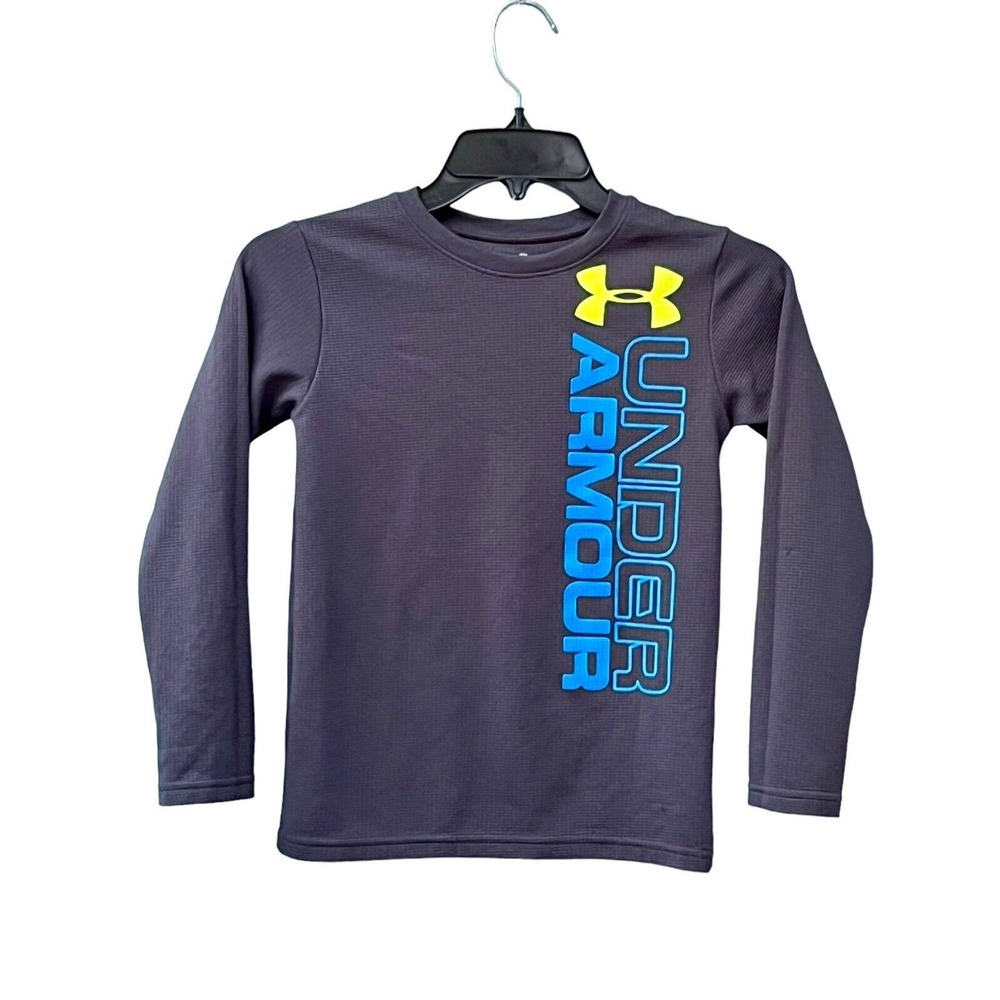 Under Armour Waffle Boy Size 7 Dark Grey All Season Gear Long Sleeve Spell Out